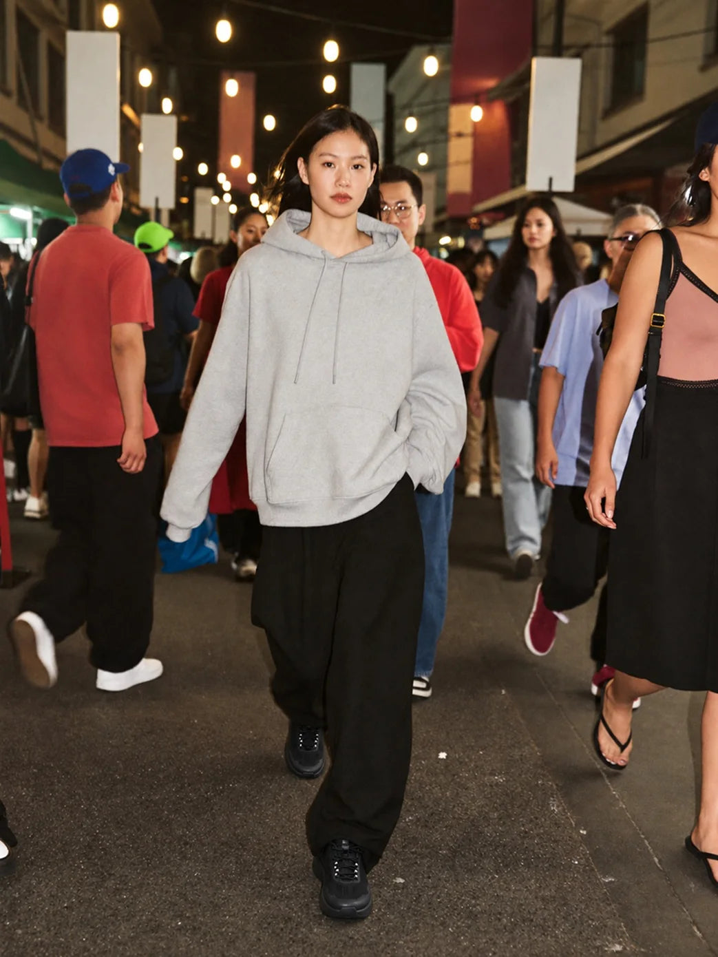Walking through a crowded night market